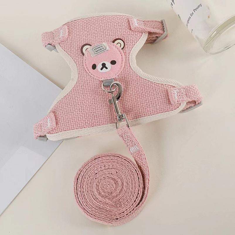 Zugseil für Hunde und Katzen, Winnie The Pooh, Brust-Zugseil, Katzen- und Hundespaziergang, kleine Teddyweste, Brustgeschirr S rosa