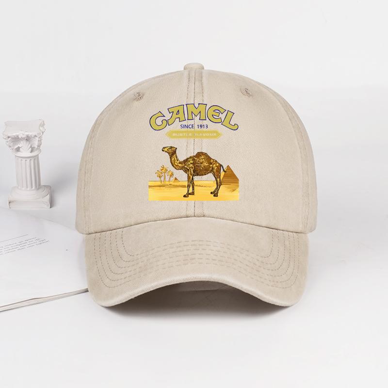 Vintage „Camel“ Wüstenmotiv Print Gewaschene Baseballkappe - Verstellbare Unisex Vintage Kappe für Outdoor-Wanderungen und Bergsteigen beige