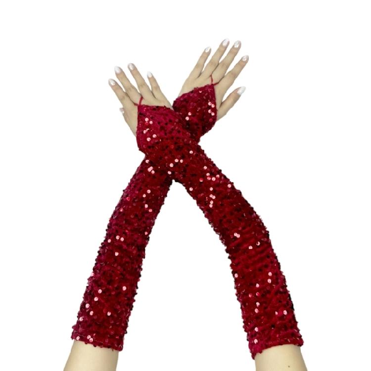 Elegante fingerlose Handschuhe Pailletten Französisch Einzigartige Outfits Lange Handschuhe für Flapper Braut Hochzeit Tanzaccessoires bordeaux