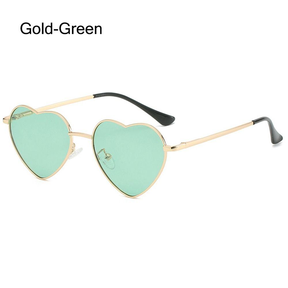 Vintage Metallrahmen Ausgefallene Accessoires Herz Sonnenbrille 90er Jahre Brille Herzförmige Sonnenbrille Shades Gold-Green