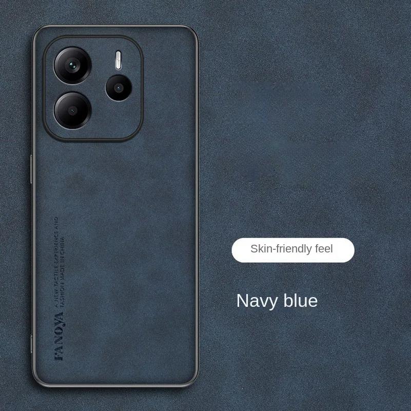 Note 14 Luxus-Handyhülle aus Schaffellleder und Silikon für Xiaomi Redmi Note 14 Pro Plus Note 14 4G 5G Matte Anti-Shock-Rückseitenabdeckung Stoßstangenschale Redmi Note 14 4G blau