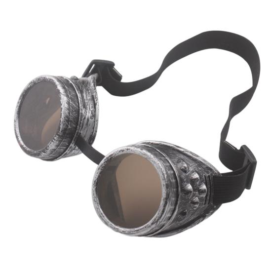 Steampunk-Retro-Brille, verkleidet, kratzfest, UV-beständig, Vintage, coole Halloween-Brille für Halloween-Cosplay farbe: antik silber