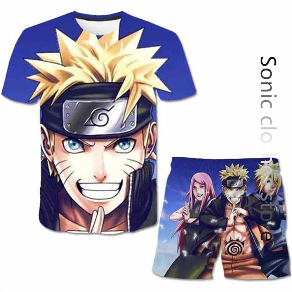 Sommer Anime Naruto T-shirt männer Casual Set Marke Jungen T-shirt Kurzarm + shorts Übergroßen 3d Druck Kinder Zwei-stück Set 130