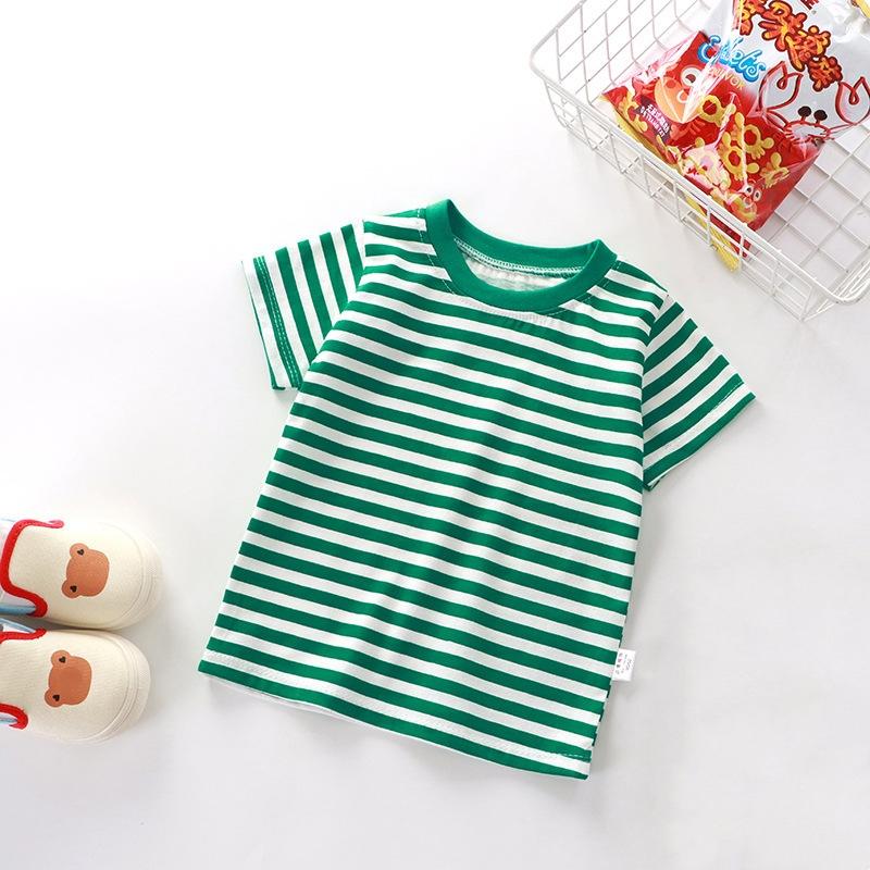 Jungen Mädchen Gestreifte T-Shirts Kinderkleidung Freizeit Kurzarm Rundhals Baumwolle Oberteile T-Shirts Kinderkleidung Sommer 80 grün