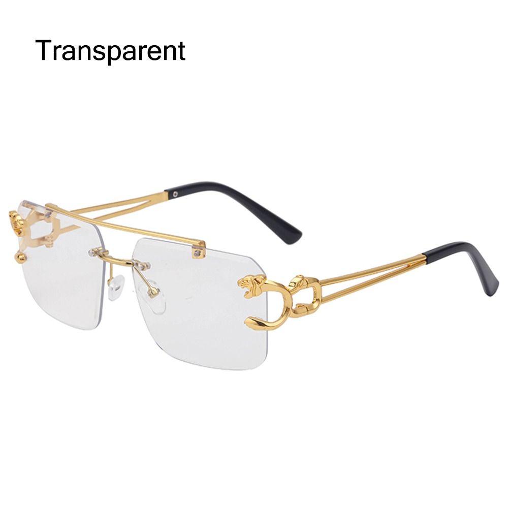 Mode Retro Geparden Dekoration Sonnenbrille für Damen Herren Metall Steampunk Sonnenbrille Sommer UV400 Shades Trendige Randlose Brillen transparent