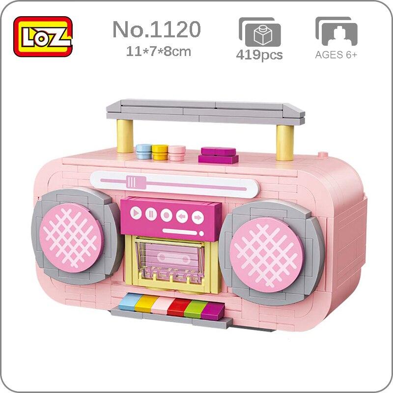 LOZ 1120 Musikinstrument, rosa Musik, Radio, Band, Regenbogenmaschine, Modell, Mini-Blöcke, Ziegelsteine, Bauspielzeug für Kinder, Geschenk, ohne Box