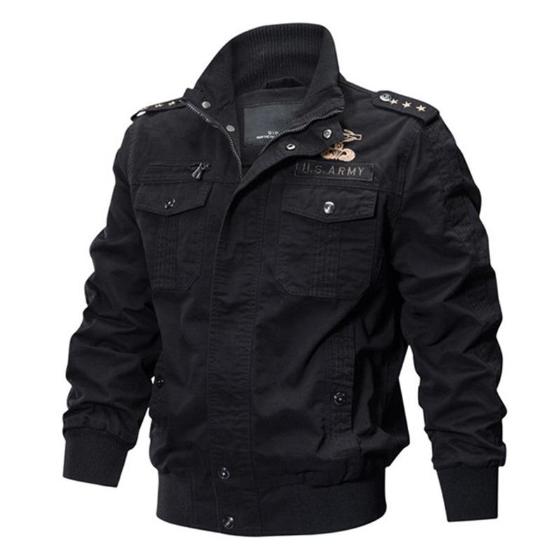 Herren Militär Arbeitskleidung Herbstjacke Herren Casual Baumwolle Große Größe Militäruniform Militärjacke Kleidung XXL schwarz
