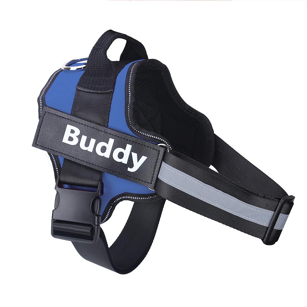 Hundegeschirr Reflektierend Atmungsaktiv Verstellbar Haustiergeschirr Für Hundeweste Ausweis Benutzerdefiniertes Patch Outdoor Spaziergang Hundezubehör (blue,XL) blau