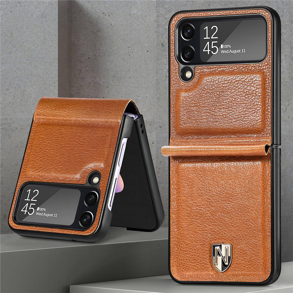 Luxuriöse, ultradünne Schutzhülle aus echtem Leder für Samsung Galaxy Z Flip 4 3 5G Hülle TPU Stoßfeste Handyhüllen Coque Fundas For Z Flip 4 5G