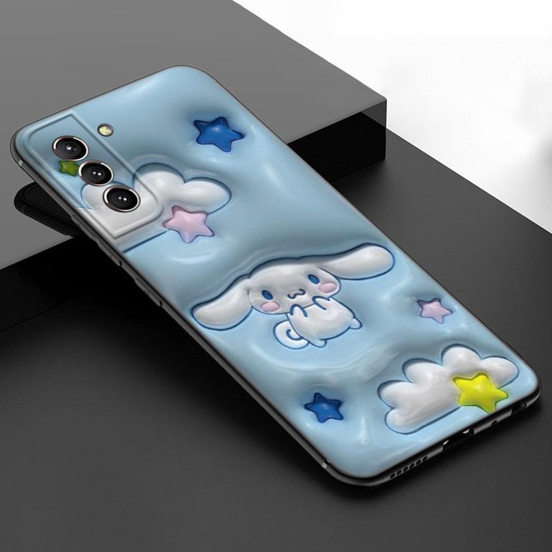 Kawaii Cinnamoroll Schwarze Silikon-Handyhülle für Samsung Galaxy S23 S21 S20 FE S24 S22 Ultra S10E S10 S9 S8 Plus Samsung S23 Ultra