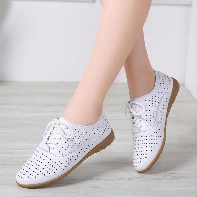 Echtes Leder Sommer Loafer Frauen Casual Schuhe Mokassins Weiche Spitze Zehe Damen Schuhe Frauen Flats Schuhe Weiß 38