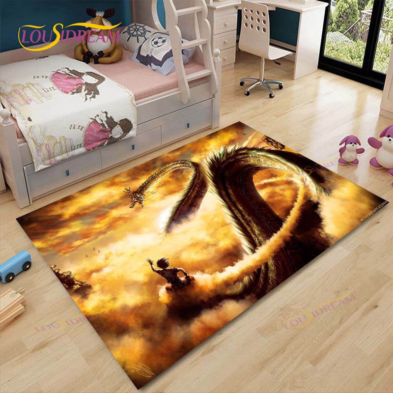 Dragon Ball Teppich Goku 3D-Druck Cartoon Teppich Wohnzimmer Schlafzimmer Bereich Teppich Kinderzimmer Spielen Krabbeln Bodenmatte 60cm x 90cm