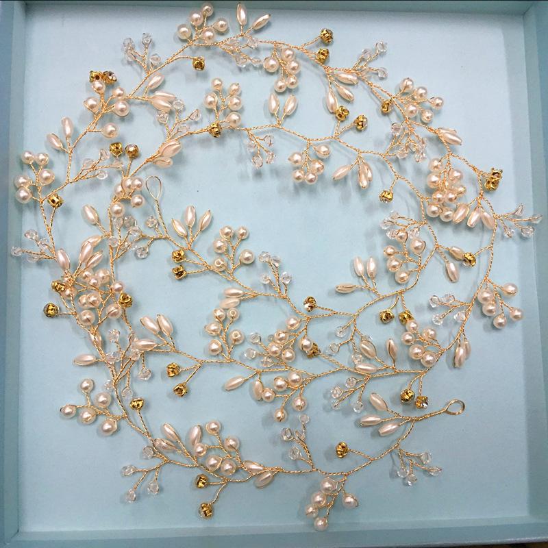 Braut handgemachte Perlen Haarband Stirnband Hochzeitskleid Zubehör 50cm gold