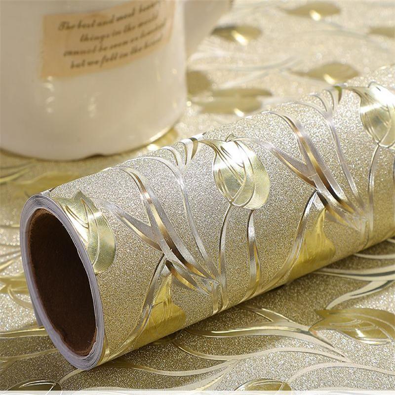 Luxus Gold Silber Folie Tapete selbstklebende Wandaufkleber Küche Wohnzimmer Badezimmer Wandpapier Möbel Renovierung 30cm x 3m beige