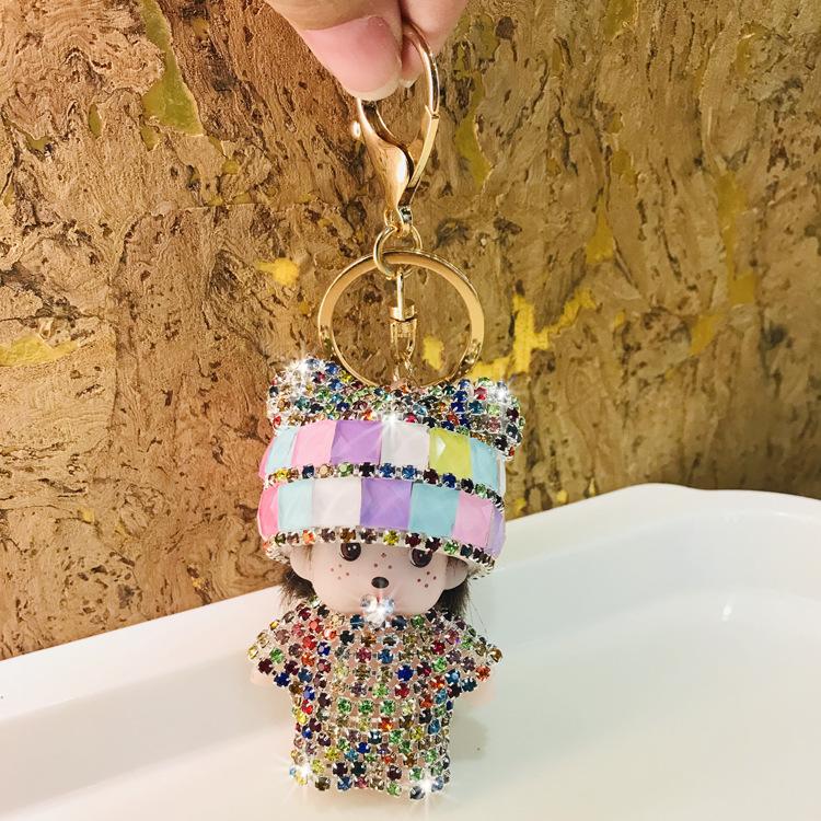 Monchichi Diamant Schlüsselanhänger Niedlicher Affen Schlüsselanhänger Kawaii Monchichi Hängendes Ornament Autoschlüsselanhänger Kindergeburtstag Langlebige Geschenke brown