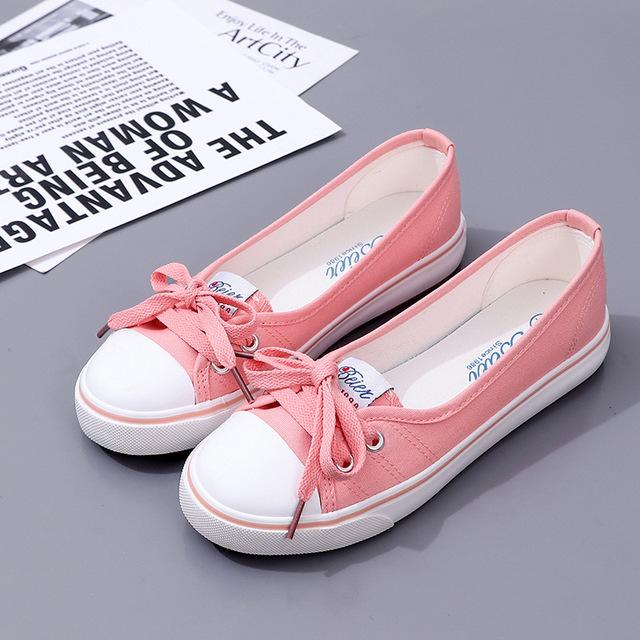Damenschuhe, Ballerinas, Halbschuhe, lässig, atmungsaktiv, Damenschuhe, Schlupfschuhe, modische Segeltuchschuhe, niedrige Schuhe mit flachem Mund 40 rosa