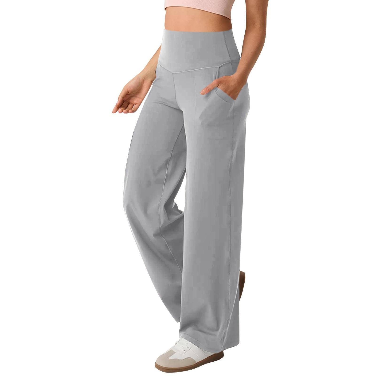 YYFS Damenmode Lässige Hosen mit einfarbigem Druck und hoher Taille XXL licht grau