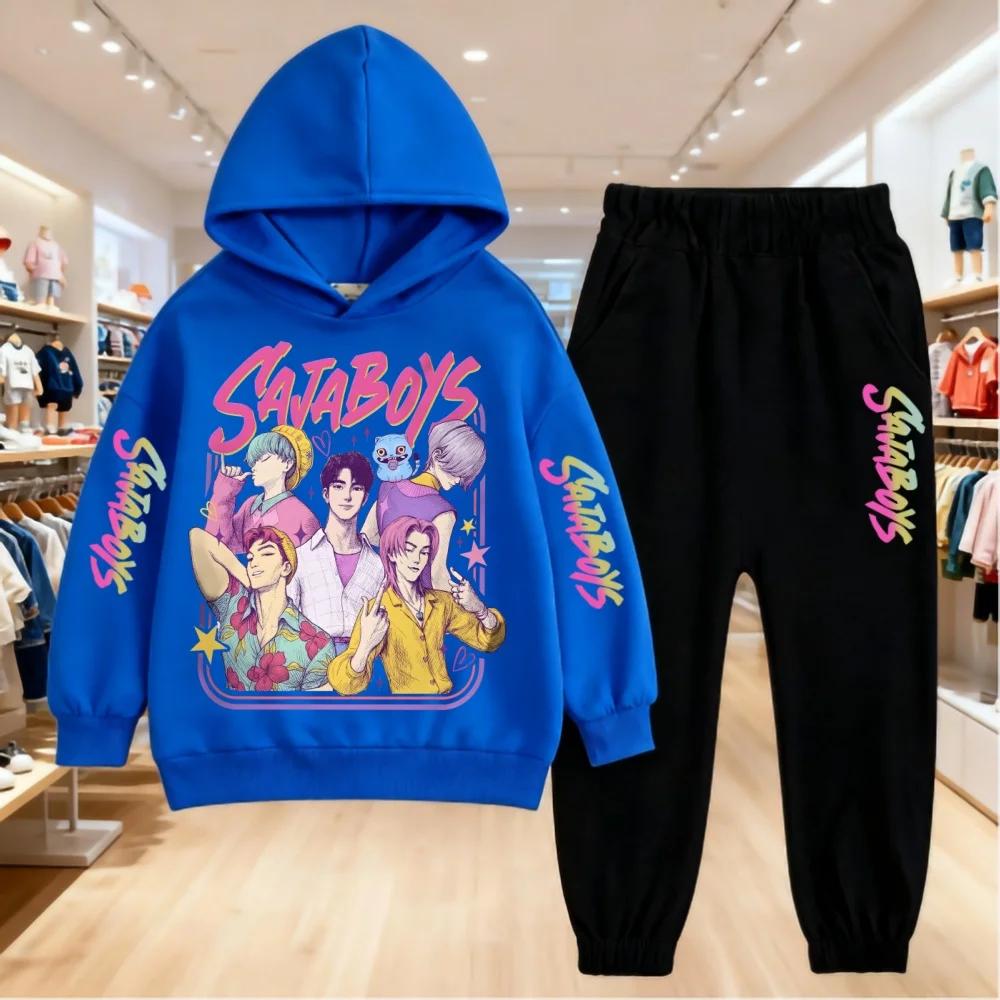 KPop Dämonenjäger 2D Druck Kleidung Kinder Hoodie 2-teiliges Set Hosenanzug Kinder Jungen Trainingsanzug Mädchen Kleidung Sport Trainingsanzüge 140