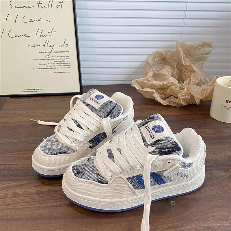 Klassische Internet-Berühmtheit weiße Schuhe Damen Canvas-Schuhe 2025 Nische lässig gestreifte Board-Schuhe ins Trend Paar Brotschuhe 37 denim-blau