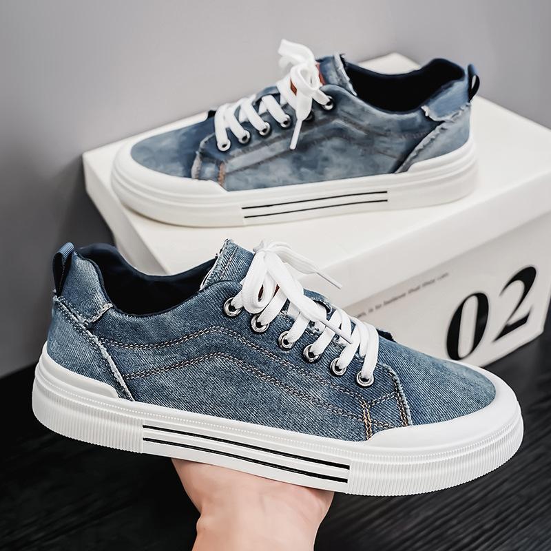 Mode Herren Denim Canvas Schuhe Atmungsaktiv Leichtgewicht Weiche Sohle Lässige Low Top Sneaker Flache Sohle Retro Mode Herbst Neue Sneaker 44 blau
