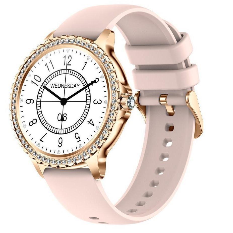 2025 Mode Luxus Gold Damen Smartwatch Herzfrequenz Blutsauerstoff Schlafüberwachung Diamantarmband Bluetooth-Anruf Smartwatch Damen silicone belt gold