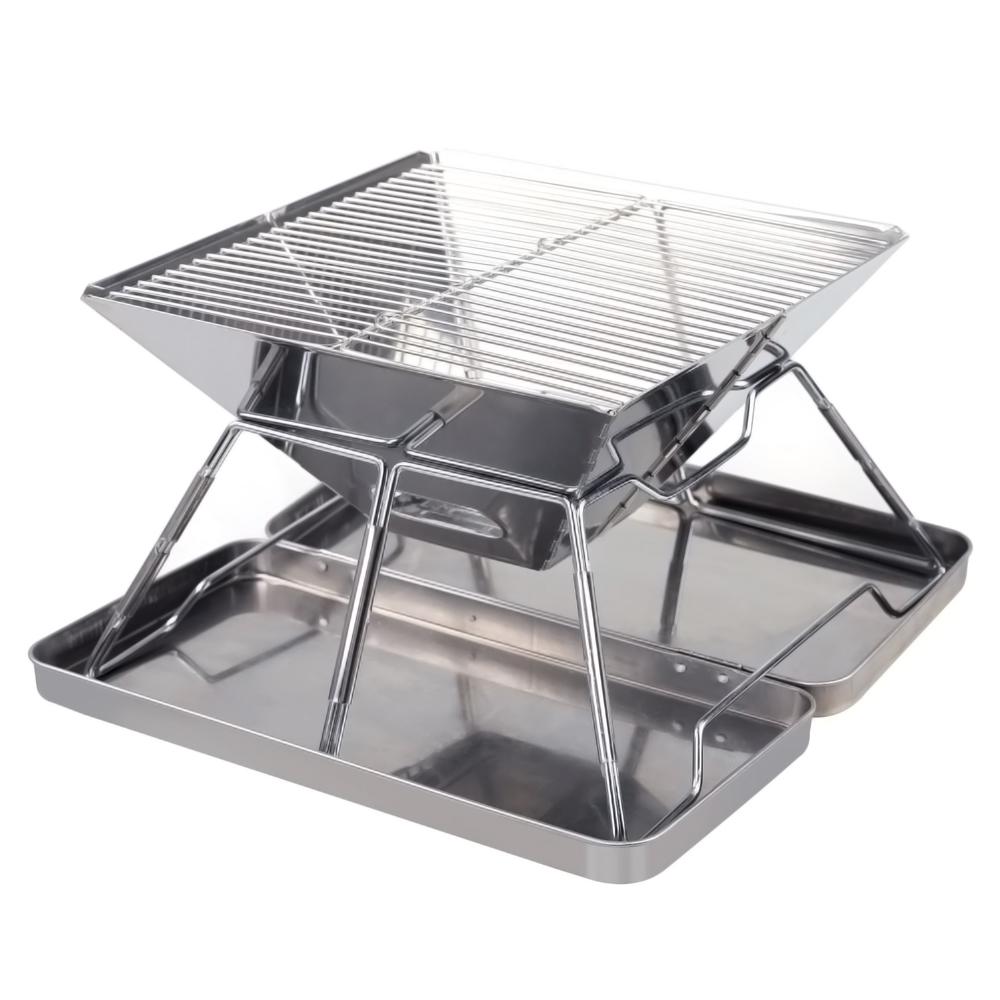 Edelstahl-Grillrost, zusammenklappbarer Holzkohlegrill für Outdoor-Camping, Rucksackreisen, Wandern silber