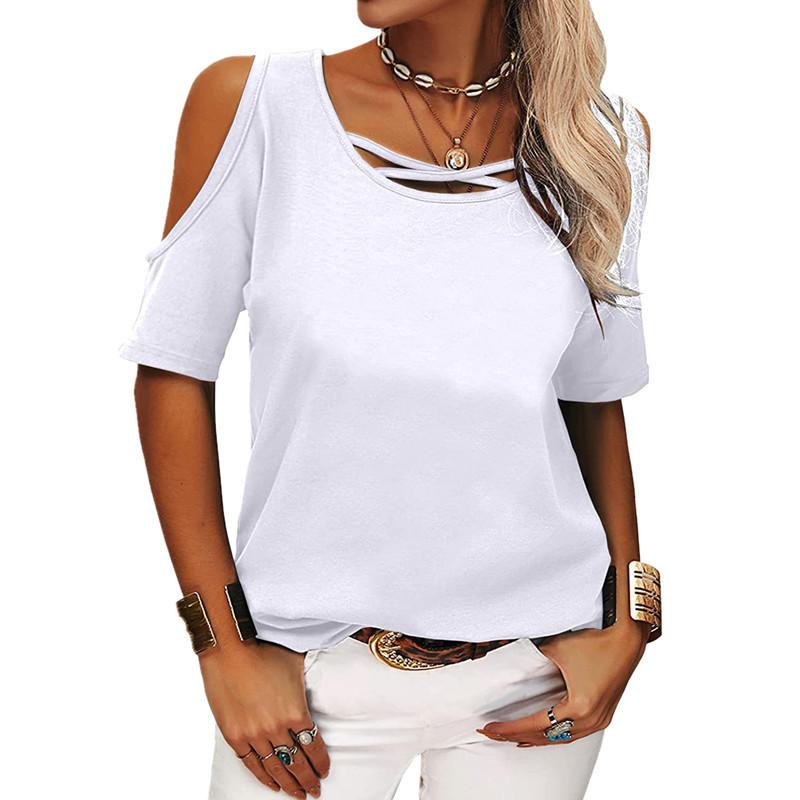 JKASHDK Damenmode, lässig, Sommer, Frühling, einfarbig, bedruckt, kurzärmelig, O-Ausschnitt, Blusen & Hemden XXXXL weiß