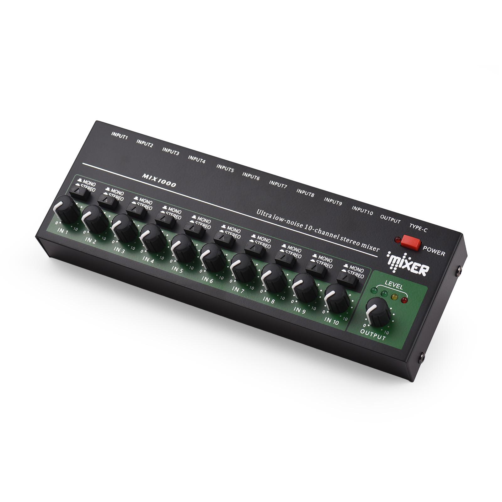 10-kanal Audio Mixer Stereo Mono Line Mixer 6,35mm TRS/TS Eingang Metall Shell Typ-C Audio EU Plug schwarz