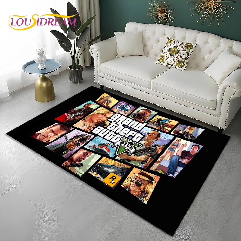 Grand Theft Auto Spiele 3D GTA Gamer Teppich Teppich für Zuhause Wohnzimmer Schlafzimmer Sofa Fußmatte Dekor, Kinderbereich Teppich Rutschfeste Bodenmatte 60*90cm