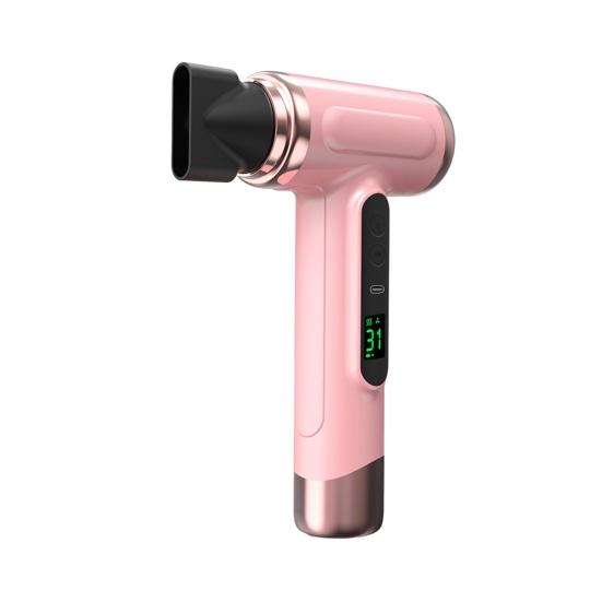 Kabelloser Haartrockner, 200 W, 15.000 mAh, wiederaufladbar über USB, verstellbares LCD-Display, hohe Geschwindigkeit, schnelles Trocknen, geringes Geräusch, tragbarer Reise-Föhn für Frauen rosa