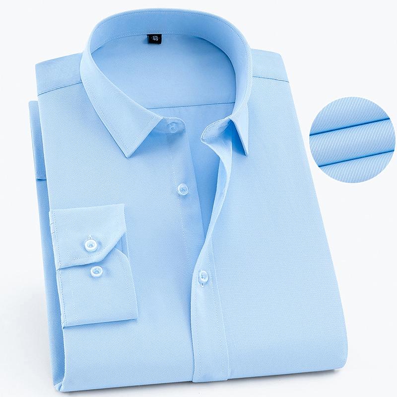 Herren-Hemd, klassisch, Standard-Passform, langärmelig, Basic-Kleiderhemd, solides Twill-Hemd, formelles Hemd für Business, Arbeit, Büro 44 hellblaue