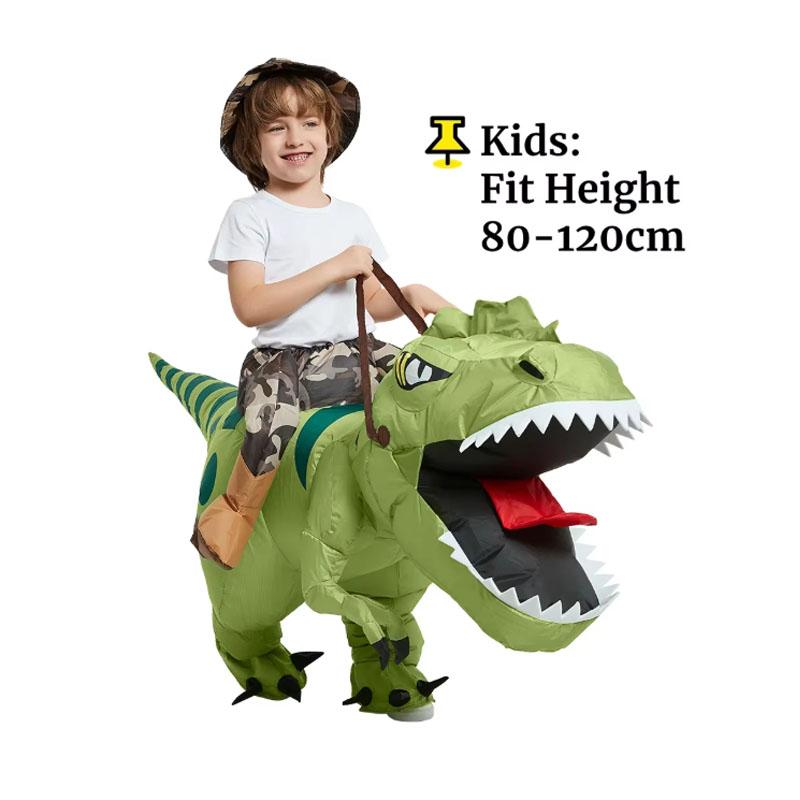 Aufblasbares Dinosaurier-Kostüm für Erwachsene und Kinder, aufblasbares Tierkostüm, Halloween-Party, Cosplay-Kleidung, lustiger Anzug, Tier-Kostüm Kids(suit height 80-120cm)