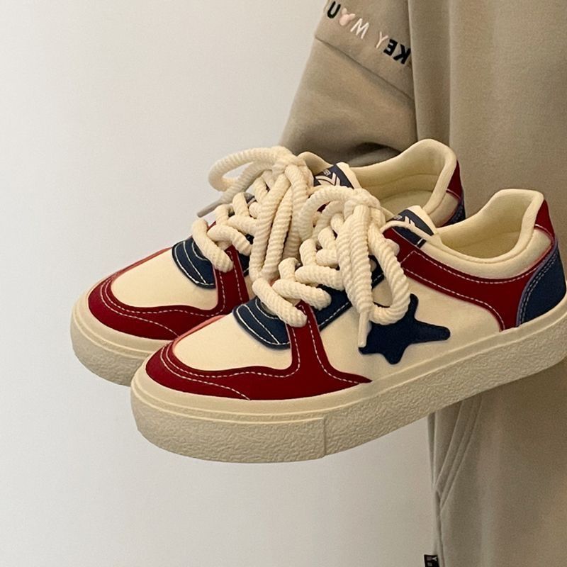 Lässige weiße Schuhe für Damen Retro Canvas Schuhe Sommer Neu All-Matching Dicke Sohle Farblich passende Schuhe für Damen 40