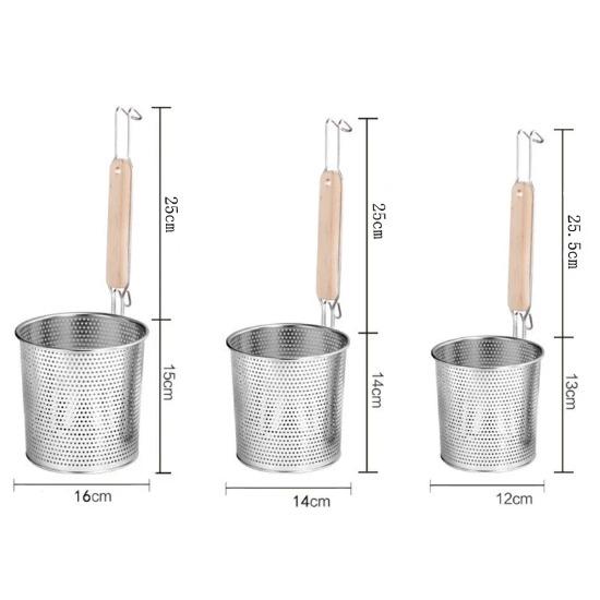 Edelstahl holz griff Braten Korb Sieb Knödel Nudeln Kochen Seiher Chef Korb Küche Spüle Sieb Werkzeuge