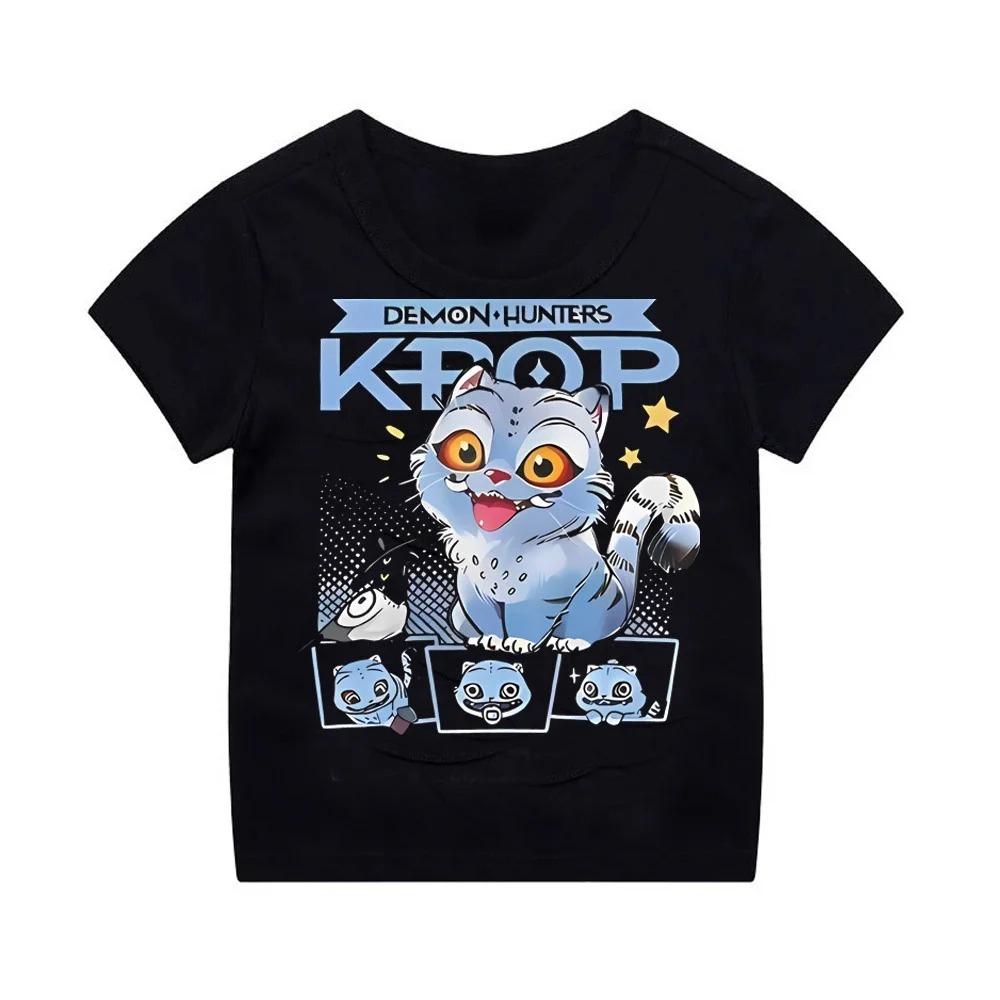 Kpop Dämonenjäger Kinderbekleidung Kurzarm T-Shirt Niedliches Kpop Dämonenjäger Tiger Harajuku T-Shirt für Jungen Mädchen 130