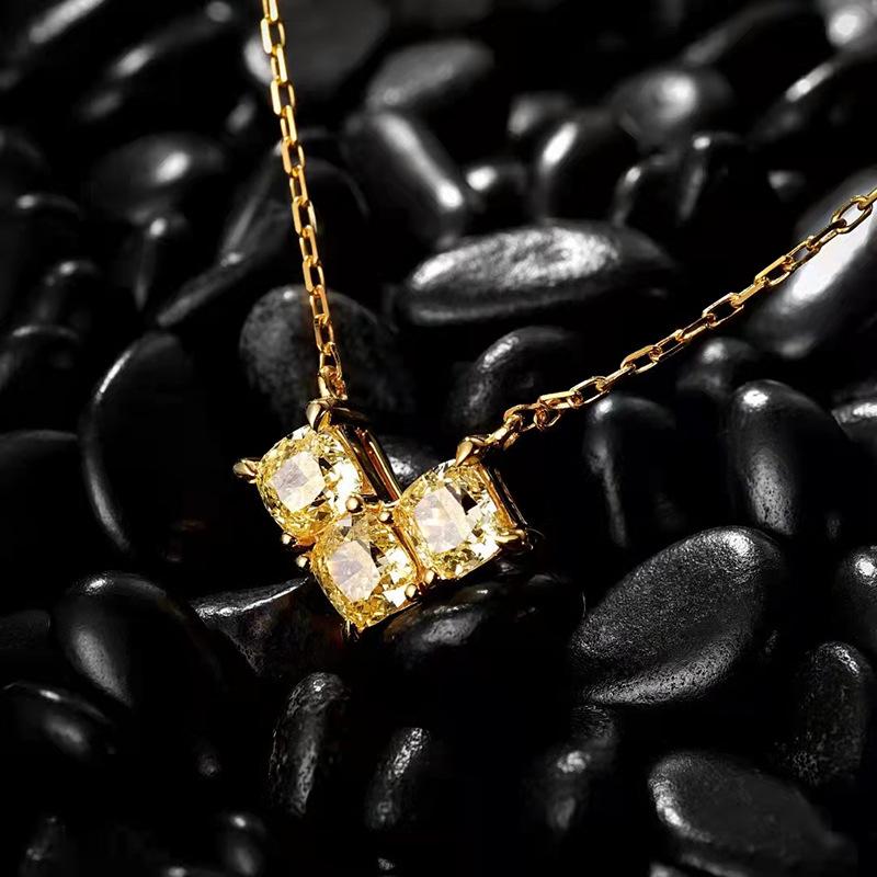 Bunte Eis Kristall Gelber Diamant Halskette für Damen Nische Schlichtes Design Schlüsselbeinkette Herzförmige Halskette black