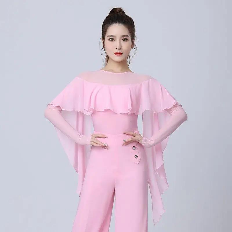 Sexy Lateinischer Tanz Damen Auftritt Ballsaal Abendkleider Kleidung Walzer Samba Tango Blusen Kostüme S rosa