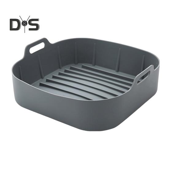 Silikon-Backformen-Einlagen für Heißluftfritteusen mit Griffen, lebensmittelechte Silikon-Backofeneinlage, antihaftbeschichtet, wiederverwendbar, Zubehör für Heißluftfritteusen mit 4–6 Qt S grau