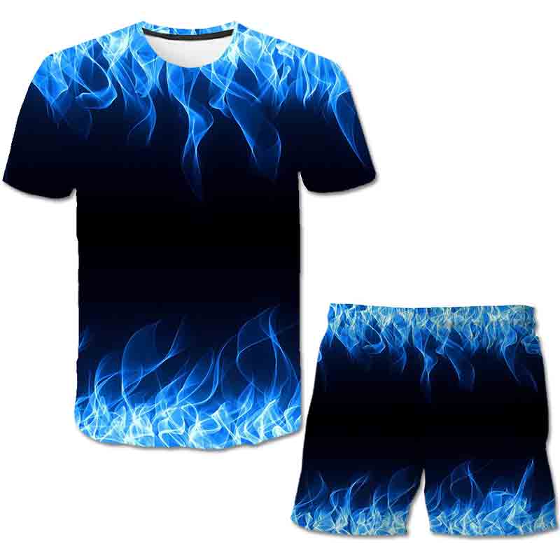 Sommer 3D Die Flamme Mode Jungen Mädchen Kurze Hosen Kleidung Kinder T-shirt Kleidung Kinder 4-14 Jahre Kleidung anzug 150