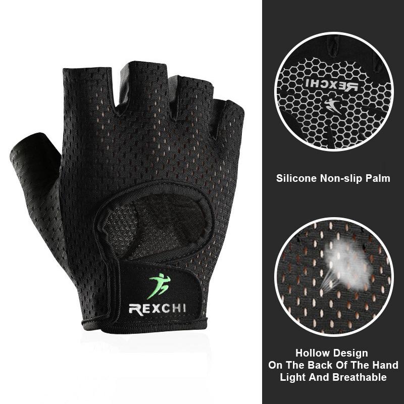 OLIKEI Fitness-Handschuhe für Männer und Frauen, Halbfinger-Sport-Reithandschuhe, atmungsaktive Gymnastik-Handschuhe, verschleißfest, rutschfest, Reck-Hantel-Handschuh M schwarz