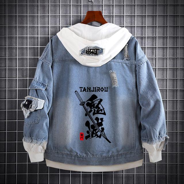 Demon Slayer Kimetsu No Yaiba Mode Hoodie Jeans Mantel Hashibira Inosuke Cosplay Männer Frauen Kapuzen Freizeitjacke Street Style Patchwork Mäntel XL