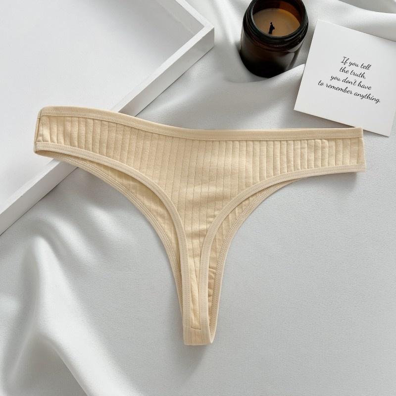 FINETOO Tangas für Damen, weicher Baumwoll-Tanga, sexy Low-Rise-T-Back-Unterwäsche, S-XL, bequeme Höschen, Mädchen-Unterwäsche XL apricot