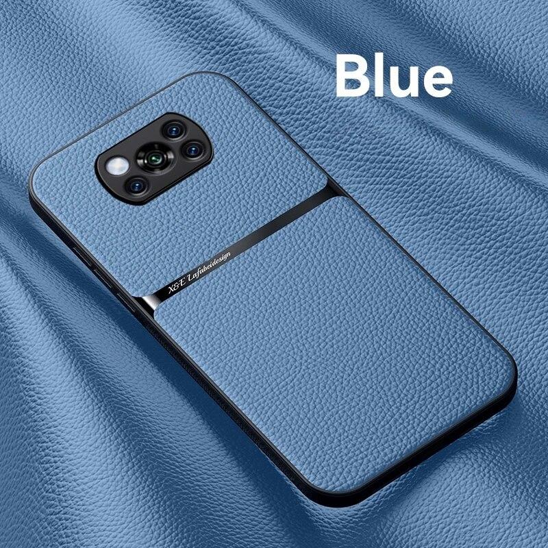 Für Xiaomi Poco X3 Pro Hülle Silikon Stoßfeste Leder Handyhüllen Für Poco X3 NFC X 3 Pro X3Pro Auto Magnethalter Rückseite For Poco X3 blau