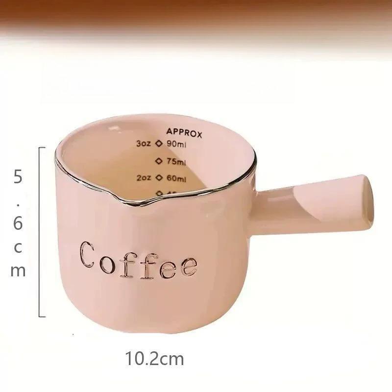 Vintage Creme Keramik Espresso Messbecher mit Henkel Wiederverwendbarer Espresso Milchkrug Kaffee Extraktionsbecher rosa