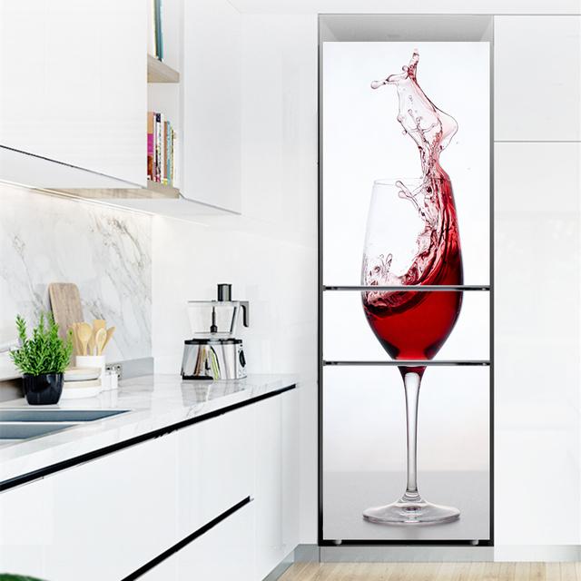 Kühlschrank Aufkleber Tür Abdeckung Rotwein Schrank 3D Selbstklebende Folie Tür Vinyl Kühlschrank Abdeckung Aufkleber Tapete Aufkleber PVC Kunst 60x180cm