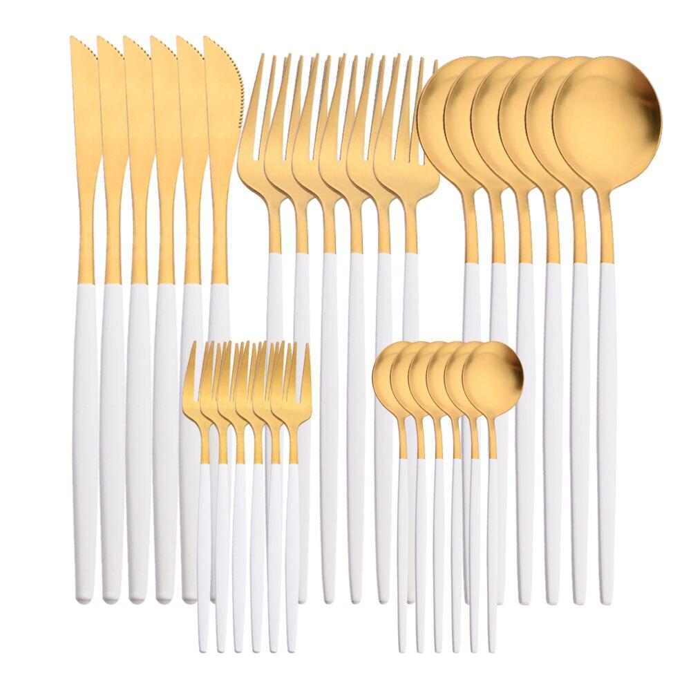 30 Stücke Mattschwarz Silber Geschirr Set Edelstahl Messer Kuchen Gabel Tee Löffel Besteck Besteck Set Küche Geschirr Set gold/weiß