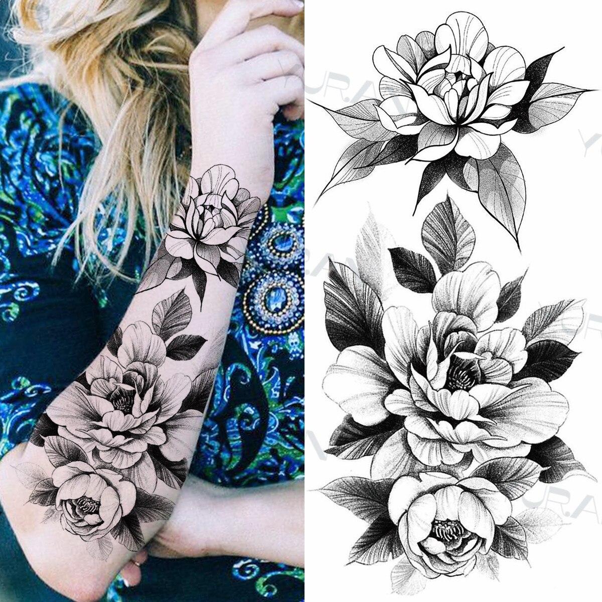 Spitze Schmetterling Rose Temporäre Tattoo Für Frauen Erwachsene Henna Elefant Anhänger Mond Blume Gefälschte Tatoo Wasserdicht Arm Tattoo Aufkleber