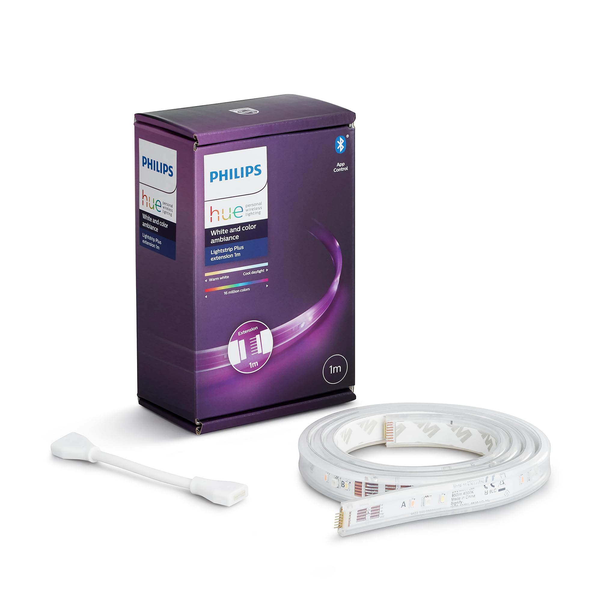 Philips Hue LED-Streifen Lichtband Plus Erweiterung 1m Smart Alexa Mehrfarbig Million Warmweiß bis Kühl Farbtemperatur Smart Home Indirekt bunt
