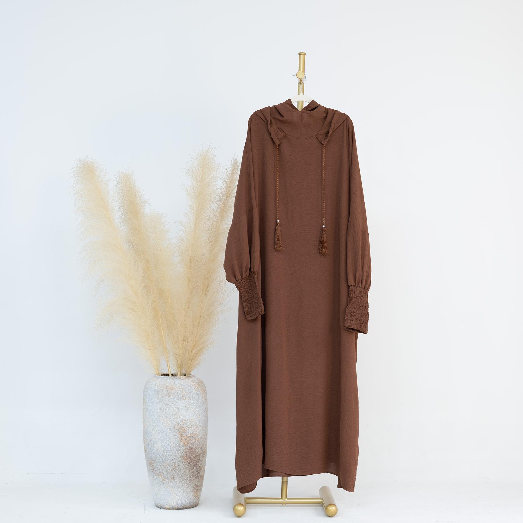Ramadan Niqab Khimar Moslemisches Abaya Dubai Türkei Islam Gebetskleidung Afrikanische Kleider Frauen Kleid Kaftan Robe Femme Musulmane XS kaffeebraun