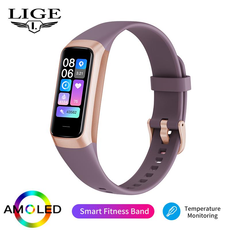 Lige Neue Smart Armband Sport Fitness Tracker Smartwatch AMOLED Bildschirm Wasserdicht Körper Temperatur Smart Armband Für Frauen Männer silicone strap claret
